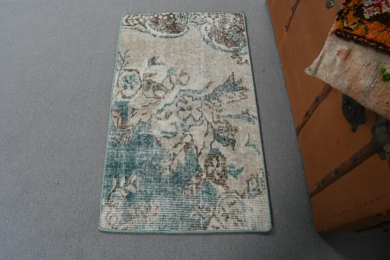 Türk Halısı, 1.6x2.8 ft Küçük Halı, Mavi Çizgili Yün Vintage Halı - 1