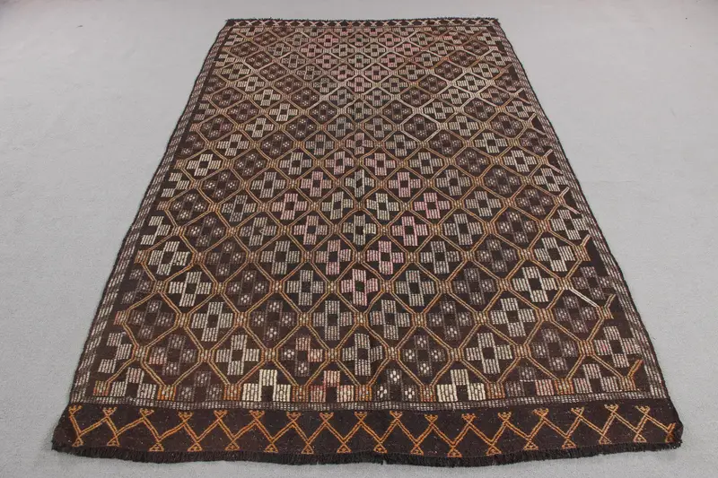 Yeşil ve Kahverengi Halı, 4,9x8,1 ft Botanik Tasarım