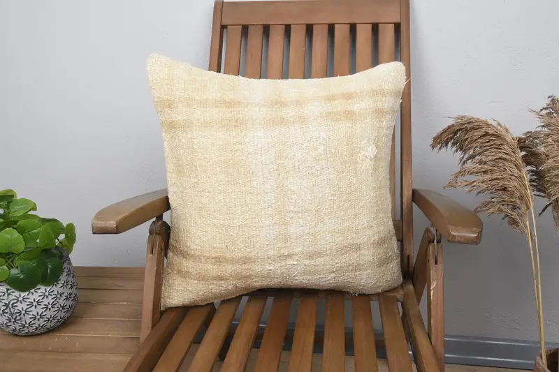 Turkish Beige Seasonal Decor Cushion, Striped Antique 20x20 inch Cushion Case - 1