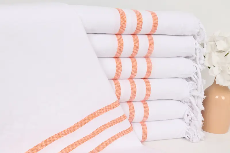 Striped Hand Towel Orange Beige Cotton Industrial Utility, 24x40 Inches