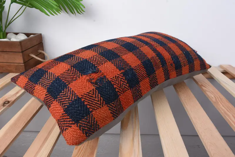 Ottoman Cushion, 12x24 Orange Pillow Sham, Turkish Kilim Pillow, Cushion Cover, Office Chair Pillow Sham, Turkish Pillow, Pillow for Sofa - 6