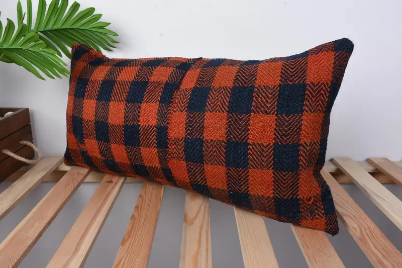 Ottoman Cushion, 12x24 Orange Pillow Sham, Turkish Kilim Pillow, Cushion Cover, Office Chair Pillow Sham, Turkish Pillow, Pillow for Sofa - 4