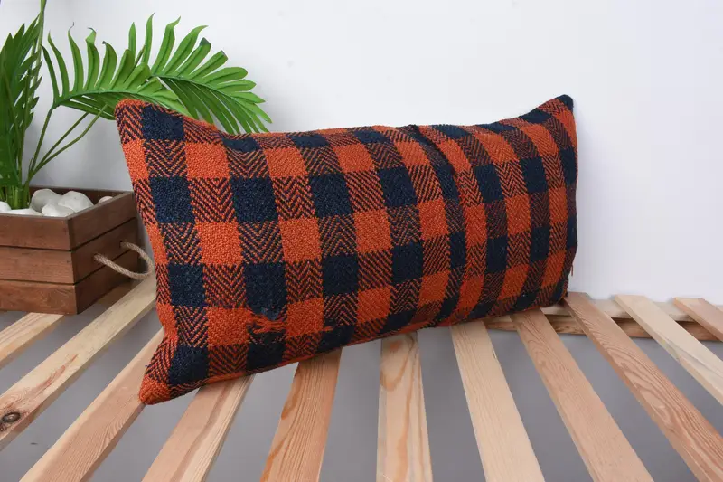 Ottoman Cushion, 12x24 Orange Pillow Sham, Turkish Kilim Pillow, Cushion Cover, Office Chair Pillow Sham, Turkish Pillow, Pillow for Sofa - 5