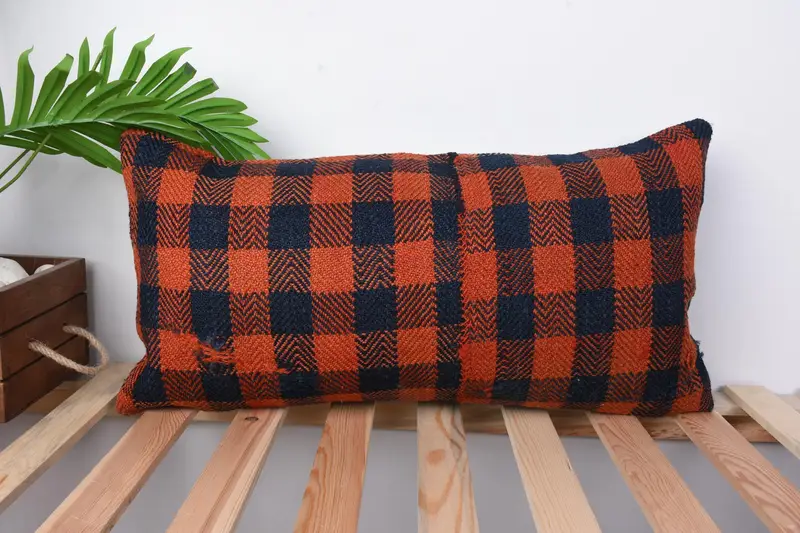 Ottoman Cushion, 12x24 Orange Pillow Sham, Turkish Kilim Pillow, Cushion Cover, Office Chair Pillow Sham, Turkish Pillow, Pillow for Sofa - 1