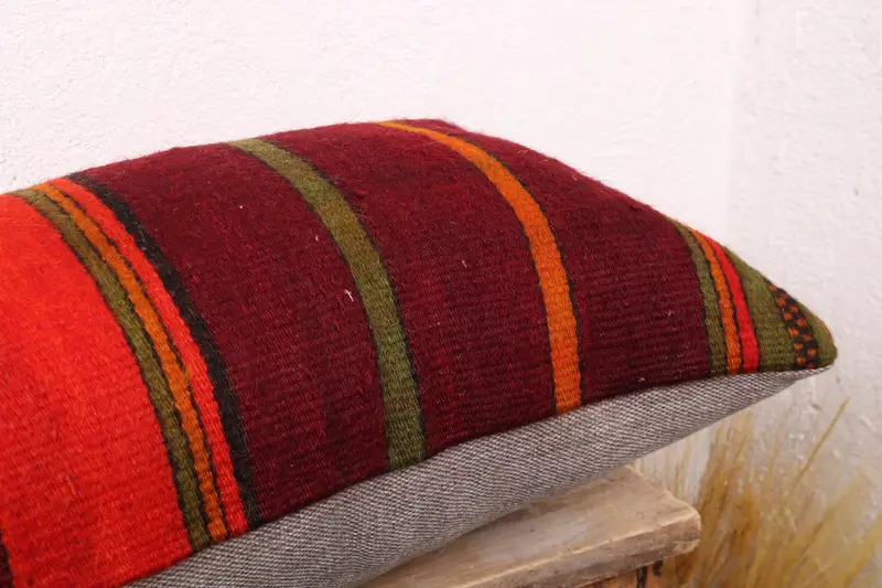 Cushion Case, Interior Designer Pillow, Kilim Cushion Sham, 12x24 Red Pillow Cover, Handmade Pillow Cover, Vintage Kilim Pillow - 6