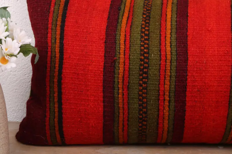 Cushion Case, Interior Designer Pillow, Kilim Cushion Sham, 12x24 Red Pillow Cover, Handmade Pillow Cover, Vintage Kilim Pillow - 3