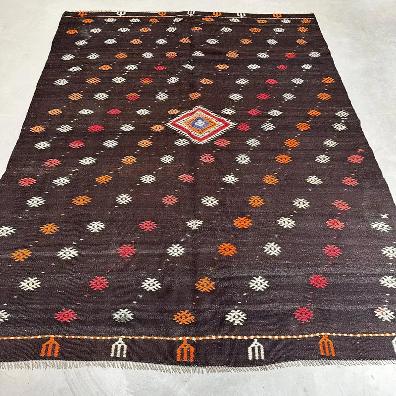 6,2x8,3 ft Halı, Kahverengi ve Turuncu Patchwork Tasarım