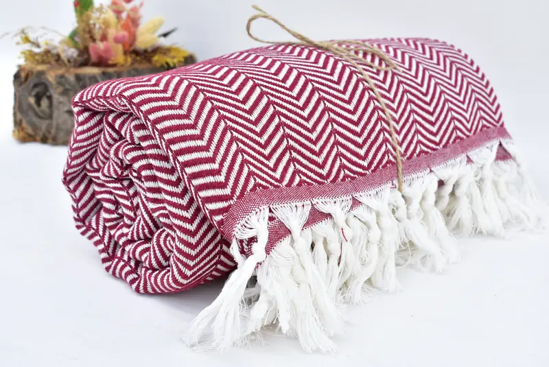Personalized Blanket, 91x75 Inches, Burgundy Chevron Throw