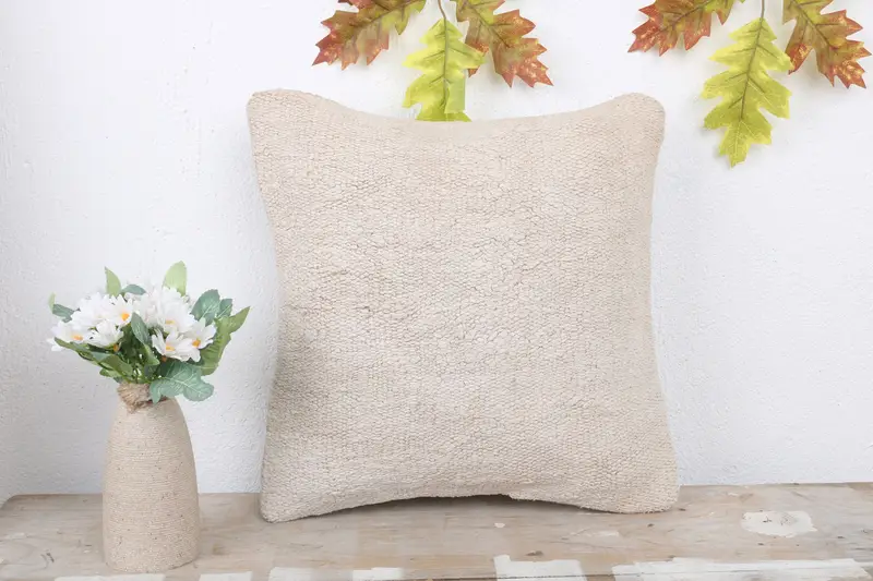 Decorative Cushion Case, Vintage Kilim Throw Pillow, Pillow Case, Kilim Pillow Cover, 14x14 White Cushion, Vintage Kilim Pillow - 2
