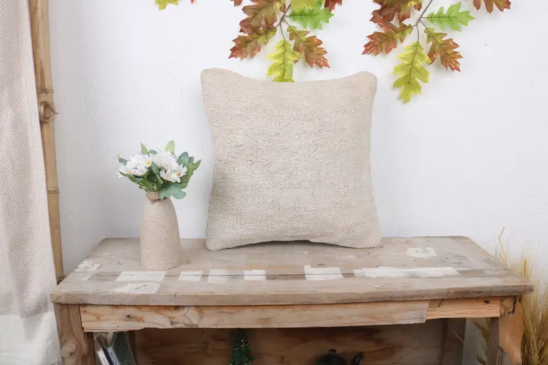 Decorative Cushion Case, Vintage Kilim Throw Pillow, Pillow Case, Kilim Pillow Cover, 14x14 White Cushion, Vintage Kilim Pillow - 1