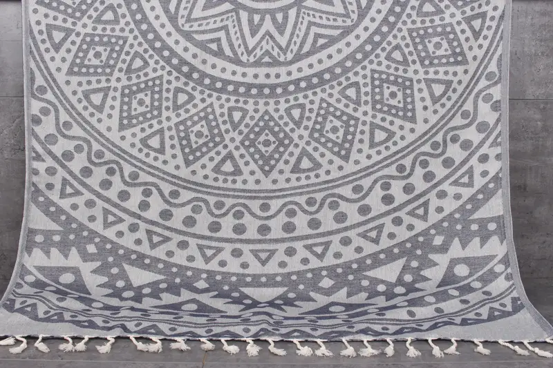 Turkish Beach Towel Navy Round Design, Organic Cotton, 40x71 Inches