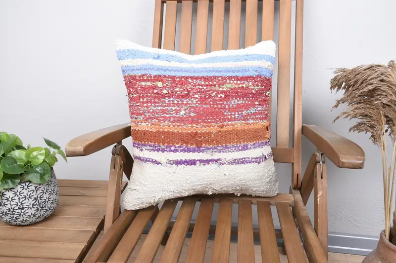 Striped Turkish Pillow Cover, 46x46 cm Red Pillow Case, Coastal Square Gift Euro Sham - 1