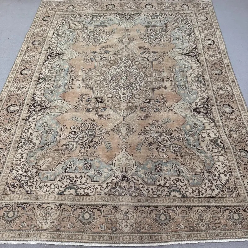 9.3x12.8 ft Turkish Oversize Rug, Vintage Brown Patchwork Rug - 1