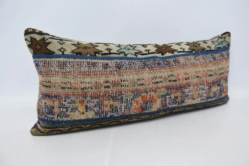 Sustainable Pillow, Pillow for Sofa, Patio Cushion, Vintage Pillow, Pillow Cover, 16x36 Blue Pillow Cover, Handmade Kilim Cushion - 3