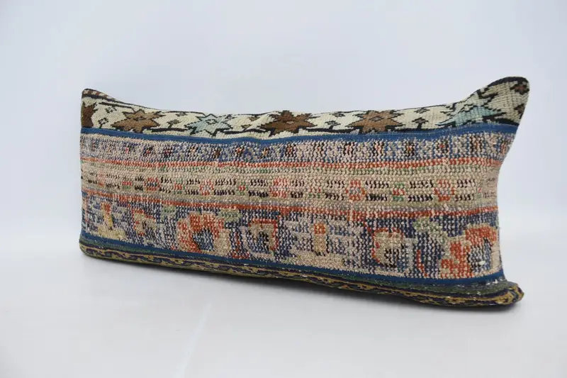 Sustainable Pillow, Pillow for Sofa, Patio Cushion, Vintage Pillow, Pillow Cover, 16x36 Blue Pillow Cover, Handmade Kilim Cushion - 4