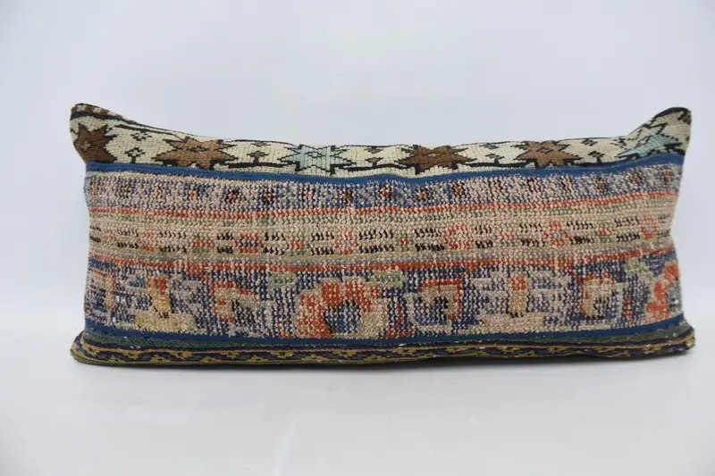 Sustainable Pillow, Pillow for Sofa, Patio Cushion, Vintage Pillow, Pillow Cover, 16x36 Blue Pillow Cover, Handmade Kilim Cushion - 1