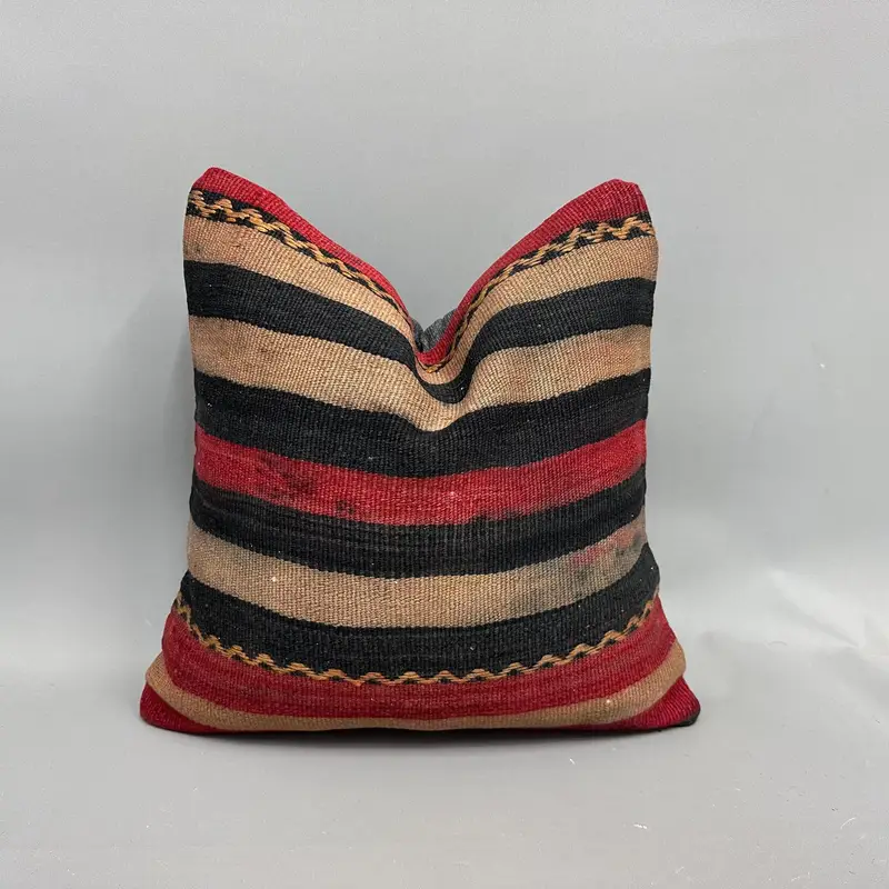 Decorative Throw Pillow, Vintage Kilim Pillow, Throw Kilim Pillow, 18x18 Beige Cushion Case, Cushion, Interior Designer Pillow - 1