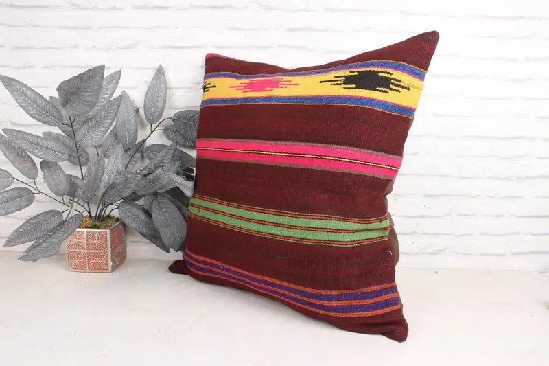 24x24 Red Cushion, Throw Kilim Pillow, Art Deco Cushion Case, Pillow for Sofa, Ethnical Kilim Rug Pillow, Pillow Sham - 4