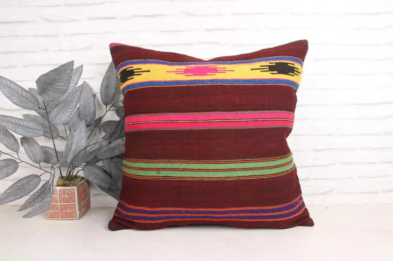24x24 Red Cushion, Throw Kilim Pillow, Art Deco Cushion Case, Pillow for Sofa, Ethnical Kilim Rug Pillow, Pillow Sham - 1