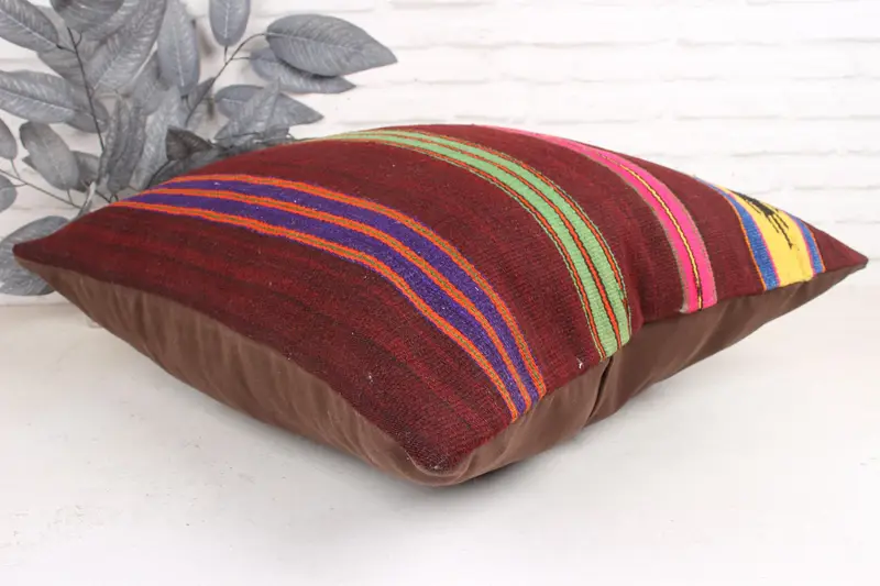 24x24 Red Cushion, Throw Kilim Pillow, Art Deco Cushion Case, Pillow for Sofa, Ethnical Kilim Rug Pillow, Pillow Sham - 6