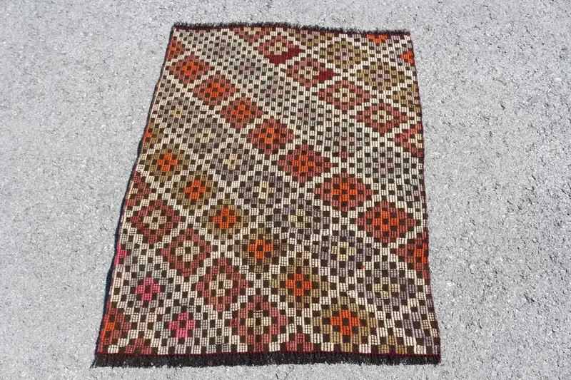 2,7x3,7 ft türkischer Vintage Teppich, kleiner Teppich, Kelim brauner Wollteppich - 1