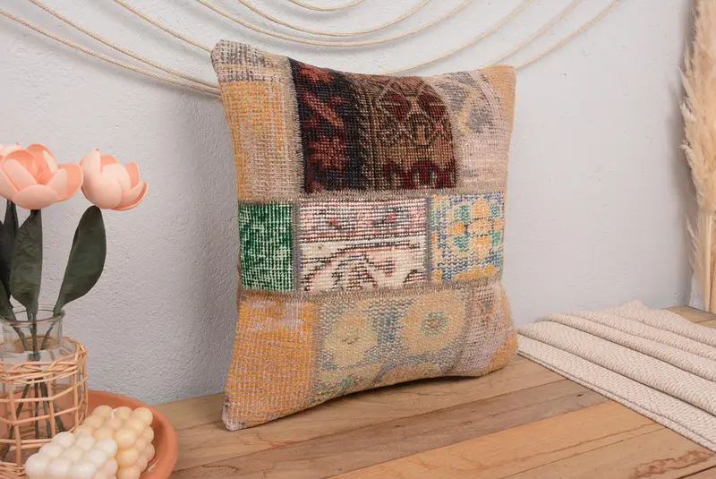 Pillow Cover, Turkish Kilim Pillow, 18x18 Orange Pillow Sham, Southwestern Pillow Cover, Interior Designer Pillow, Gift Pillow - 1