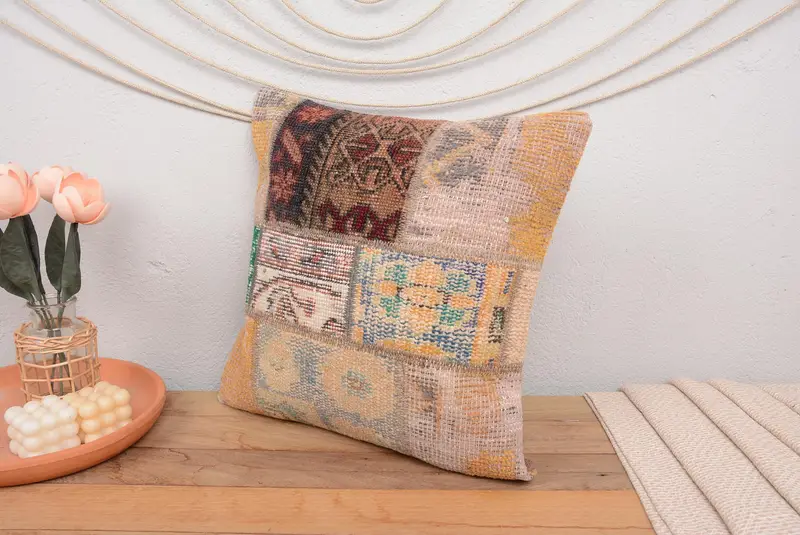 Pillow Cover, Turkish Kilim Pillow, 18x18 Orange Pillow Sham, Southwestern Pillow Cover, Interior Designer Pillow, Gift Pillow - 4