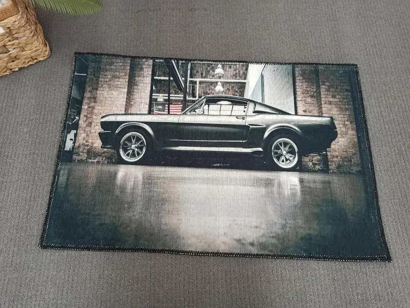 Zarif Baskılı Halı: Vintage Ford Mustang Araba Tasarımı