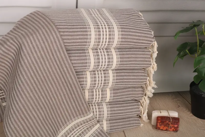 Monogrammed Hand Towel Brown Cotton Striped, 18x40 Inches