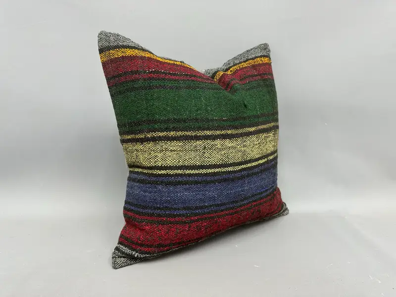 Chair Pillow, Vintage Pillow, Turkish Pillow, Pillow, Indoor Pillow Case, Turkish Kilim Pillow, Ottoman Pillow, 20x20 Purple Pillow Sham - 2