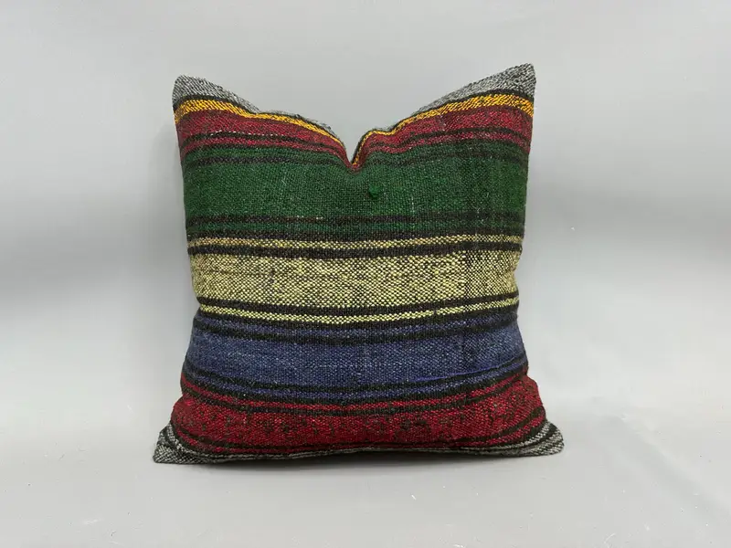 Chair Pillow, Vintage Pillow, Turkish Pillow, Pillow, Indoor Pillow Case, Turkish Kilim Pillow, Ottoman Pillow, 20x20 Purple Pillow Sham - 1