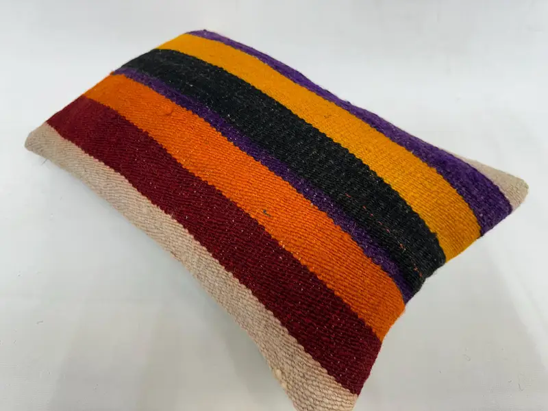 Kilim Pillow, 12x20 Brown Cushion Case, Wool Kilim Pillow Cushion Cover, Handmade Kilim Cushion, Pillow for Couch, Pillow Cover - 6