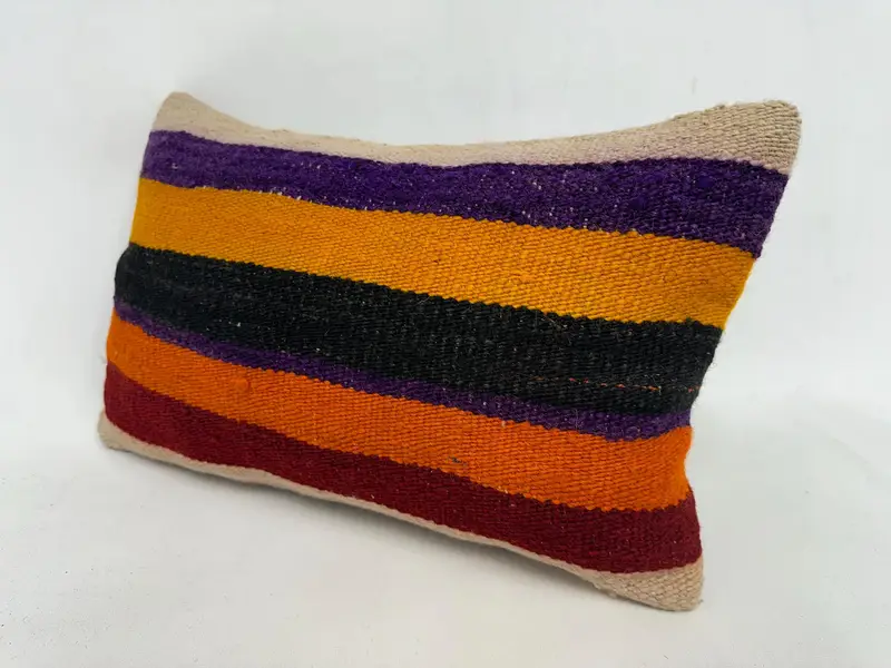 Kilim Pillow, 12x20 Brown Cushion Case, Wool Kilim Pillow Cushion Cover, Handmade Kilim Cushion, Pillow for Couch, Pillow Cover - 4