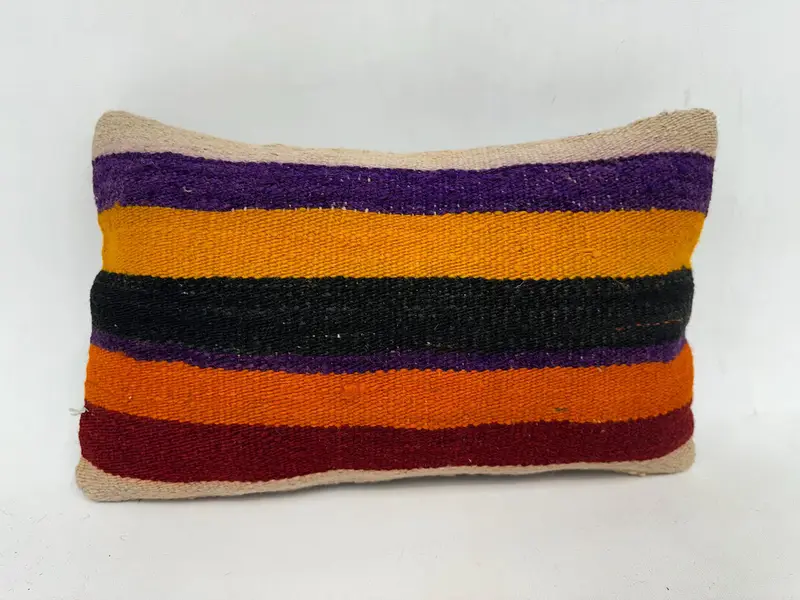 Kilim Pillow, 12x20 Brown Cushion Case, Wool Kilim Pillow Cushion Cover, Handmade Kilim Cushion, Pillow for Couch, Pillow Cover - 1