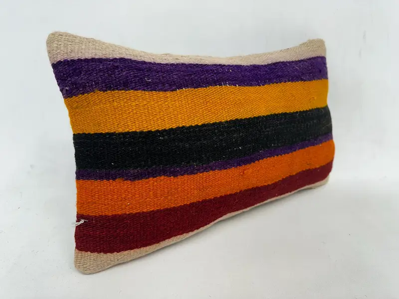 Kilim Pillow, 12x20 Brown Cushion Case, Wool Kilim Pillow Cushion Cover, Handmade Kilim Cushion, Pillow for Couch, Pillow Cover - 3