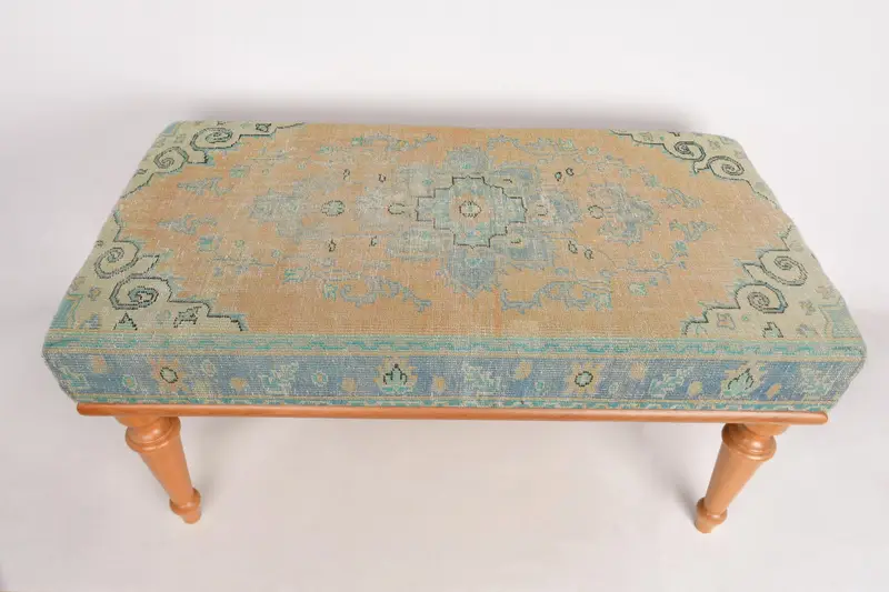 Modular Sofa Set with Kilim-Inspired Wool Blend Ottoman, Orange & Bronze