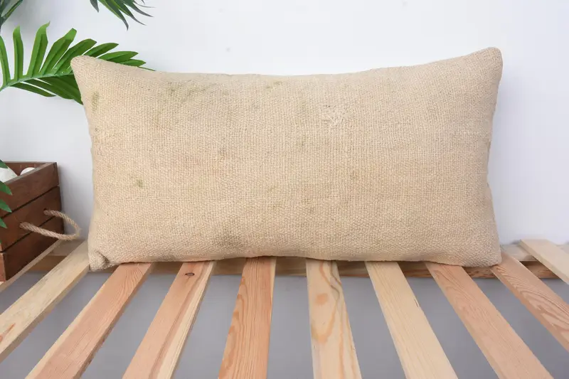 12x24 Beige Cushion Cover, Pillow Cover, Vintage Pillow, Handmade Rug Seat Pillow Cover, Pillow for Sofa, Interior Designer Pillow - 1