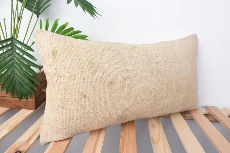 12x24 Beige Cushion Cover, Pillow Cover, Vintage Pillow, Handmade Rug Seat Pillow Cover, Pillow for Sofa, Interior Designer Pillow - 5