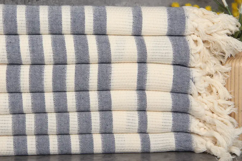 Custom Beach Towel Navy Striped Organic Cotton Towel 34x71 Inches