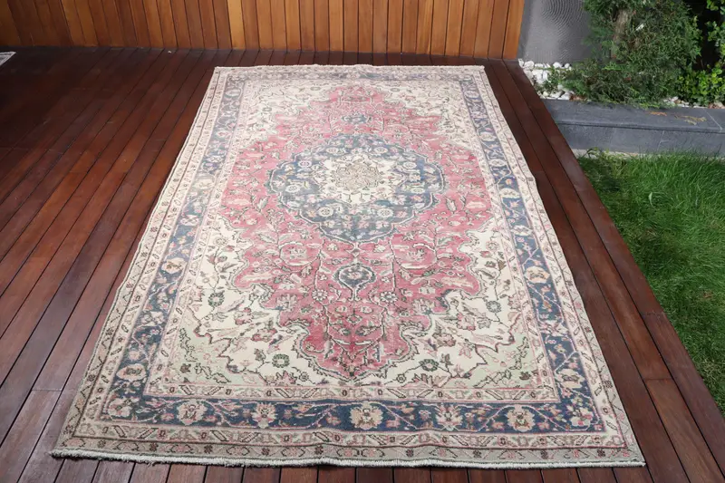 5.1x9 ft Rug, Turkish Vintage Large Rug, Red Oushak Wool Rug - 1