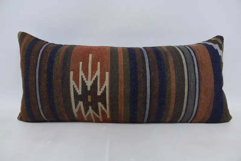Home Decor Pillow, Cushion Cover, Shabby Chic Pillow Cover, 16x36 Blue Pillow, Throw Kilim Pillow, Turkish Kilim Pillow, Retro Cushion - 1