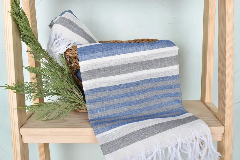 Yoga Towel, Thin towel, Handwoven organic Turkish towel for spa, 68x40 Cotton Striped Towel, Hammam towel, Family Gift, Bachelorette Party Gifts - 4