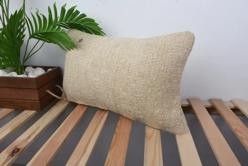 Seat Pillow Case, Kilim Pillow, Neutral Throw Pillow Sham, Vintage Pillow, 12x20 Beige Cushion Case, Pillow for Couch, Cushion Case - 4