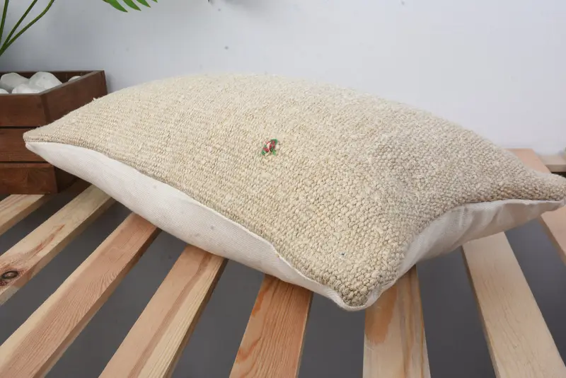 Seat Pillow Case, Kilim Pillow, Neutral Throw Pillow Sham, Vintage Pillow, 12x20 Beige Cushion Case, Pillow for Couch, Cushion Case - 6
