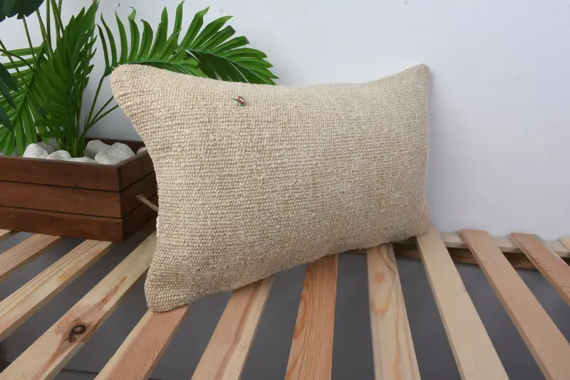Seat Pillow Case, Kilim Pillow, Neutral Throw Pillow Sham, Vintage Pillow, 12x20 Beige Cushion Case, Pillow for Couch, Cushion Case - 5