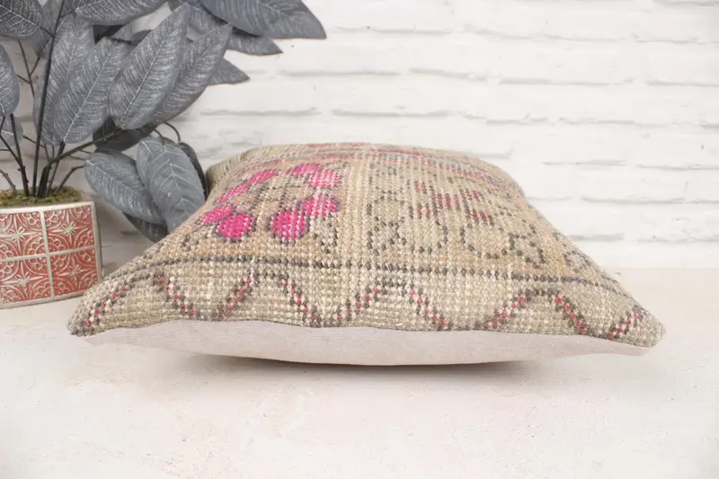 Vintage Kilim Pillow, Throw Kilim Pillow, Pet Cushion Cover, Pillow Case, 16x16 Beige Cushion, Vintage Kilim Throw Pillow - 5