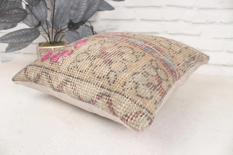 Vintage Kilim Pillow, Throw Kilim Pillow, Pet Cushion Cover, Pillow Case, 16x16 Beige Cushion, Vintage Kilim Throw Pillow - 6