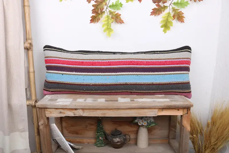 Embroidered Pink Pillow with Bronze Stripes, Handmade Throw Pillow