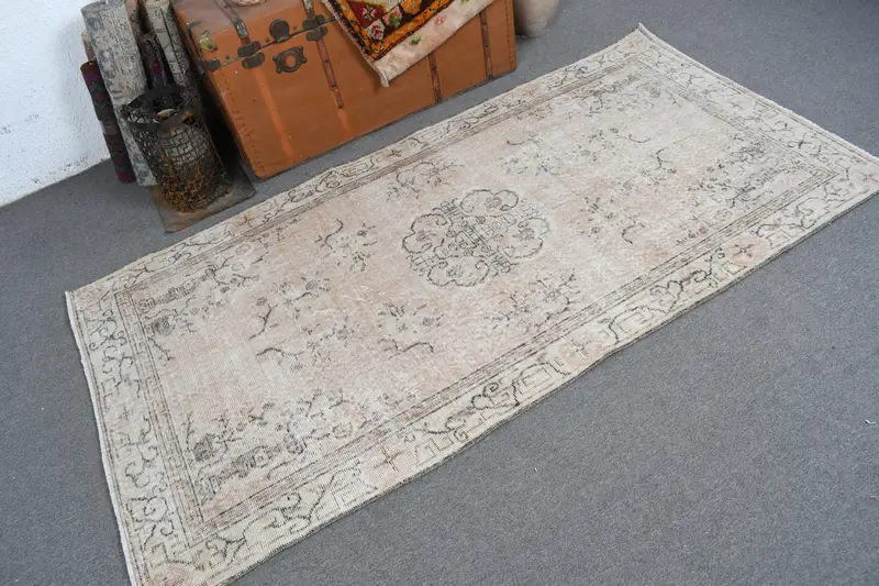 3.6x6.9 ft Vintage Halı, Türk Alan Halısı, Gri Kahverengi Bitkiler ve ağaçlar Halı - 1