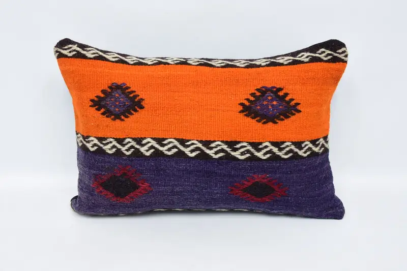Pillow, Car Pillow Sham, Pillow for Couch, Throw Kilim Pillow, Pillow for Sofa, Ethnic Pillow Cover Pillow Sham, 16x24 Orange Cushion - 1